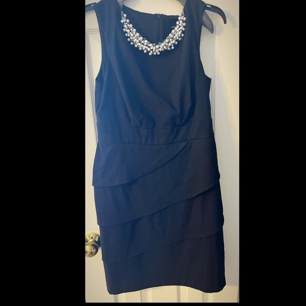 Black Faux Wrap Dress with Pearl Collar